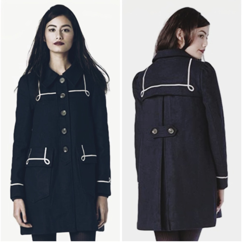 dear creatures Navy Pea Coat with White Piping